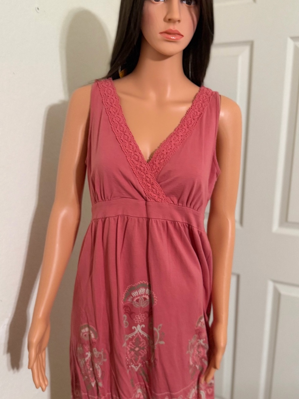 Sonoma Rose Pink Sleeveless V-Neck Embroidered Midi Dress